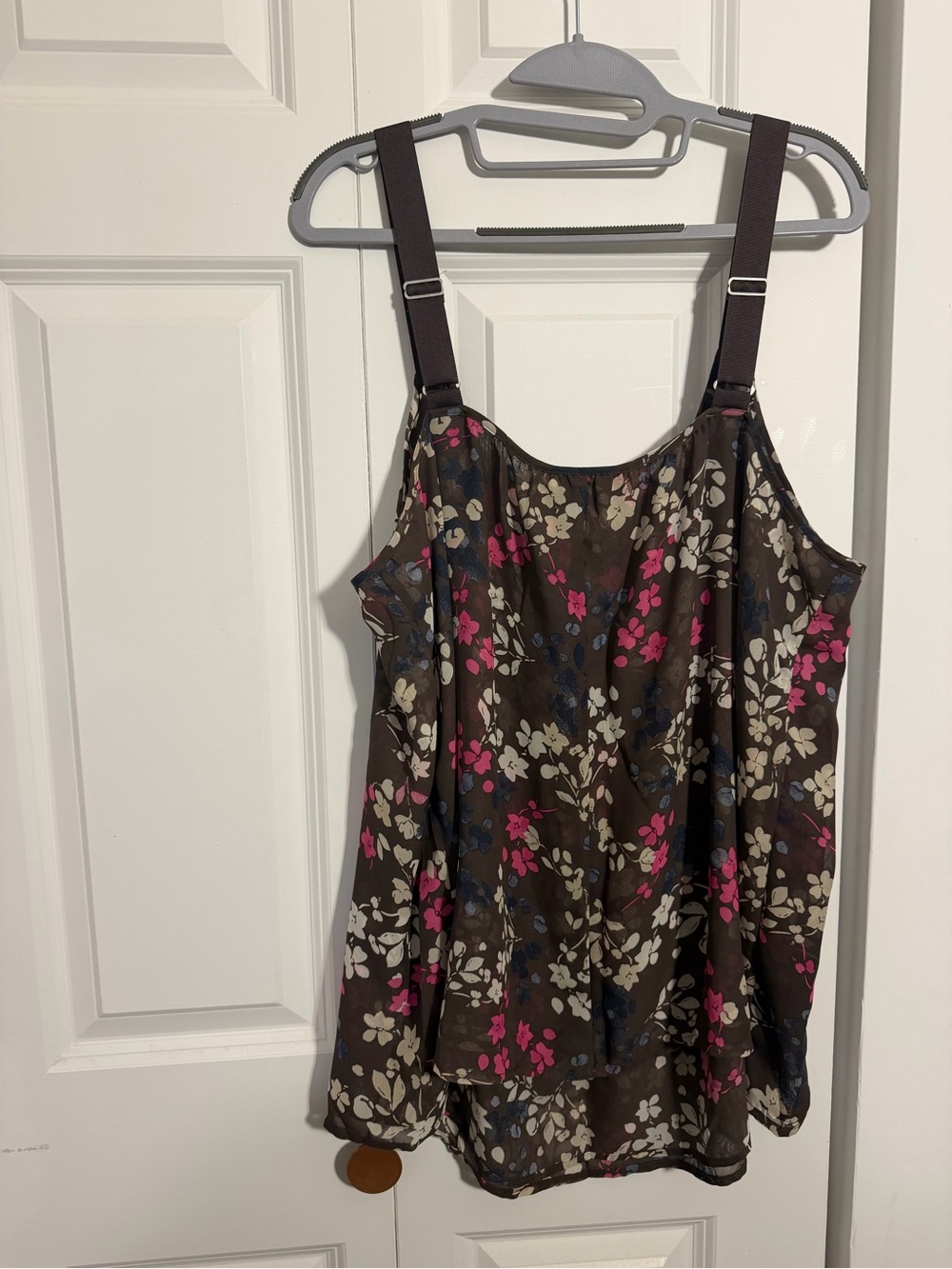 Lane Bryant Brown Floral Camisole with Pink and Cream Accents size 22